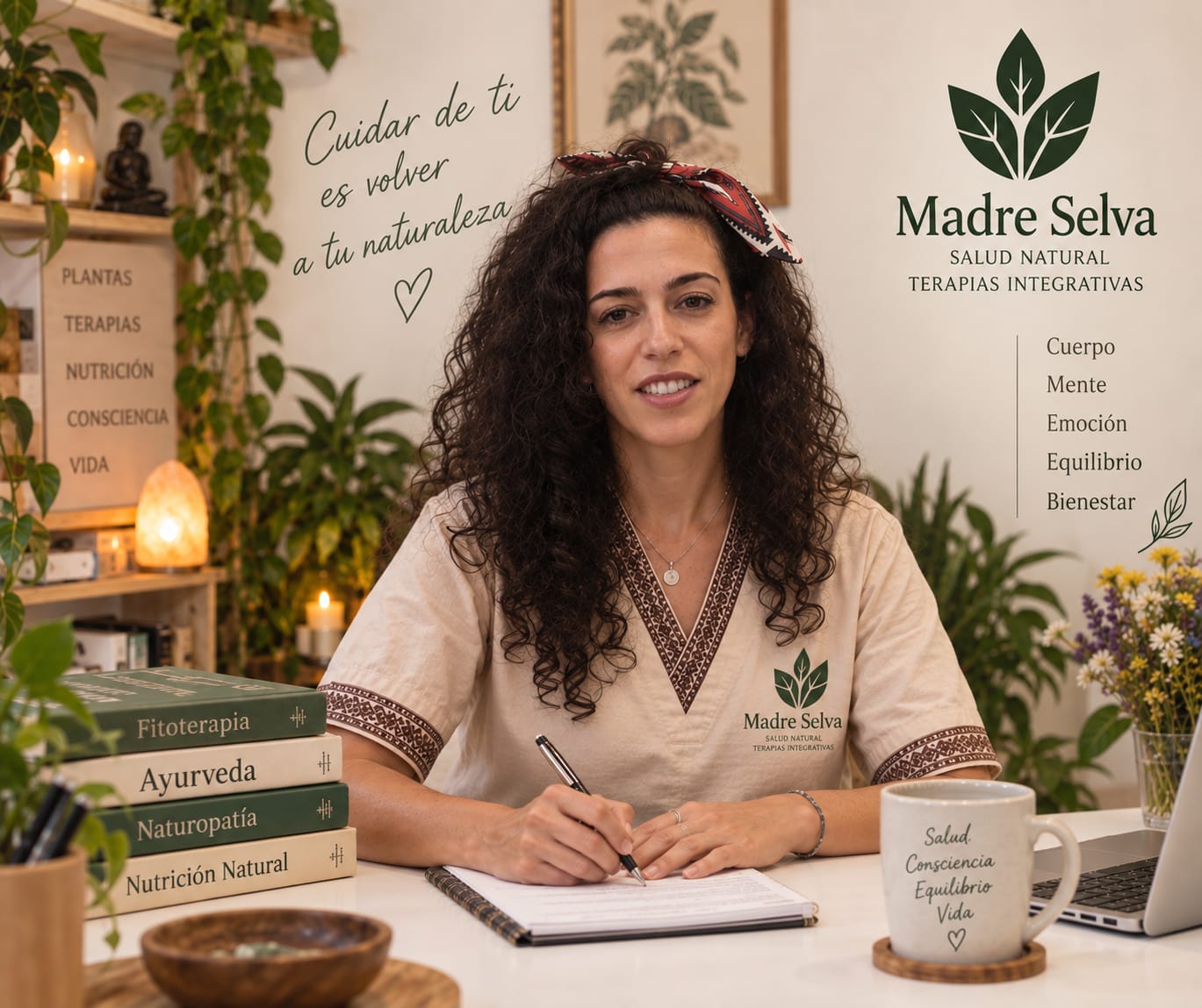 Silvia Alonso, directora de Madreselva, sentada en su mesa de consulta